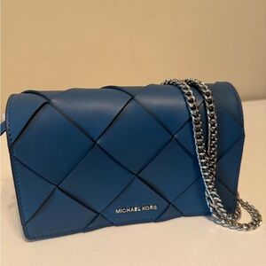 Michael Kors Chambray Blue Leather Quilted Clutch with Chain